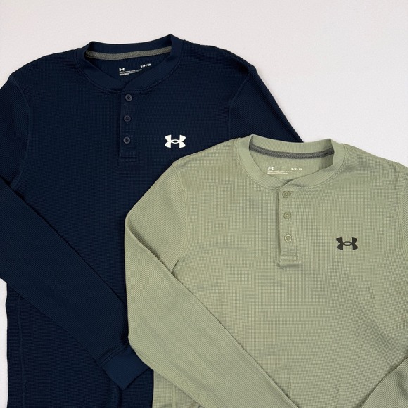 Under Armour Other - Lot of 2 Under Armour Mens Waffle Knit Henley Shirts Navy Olive Green Small